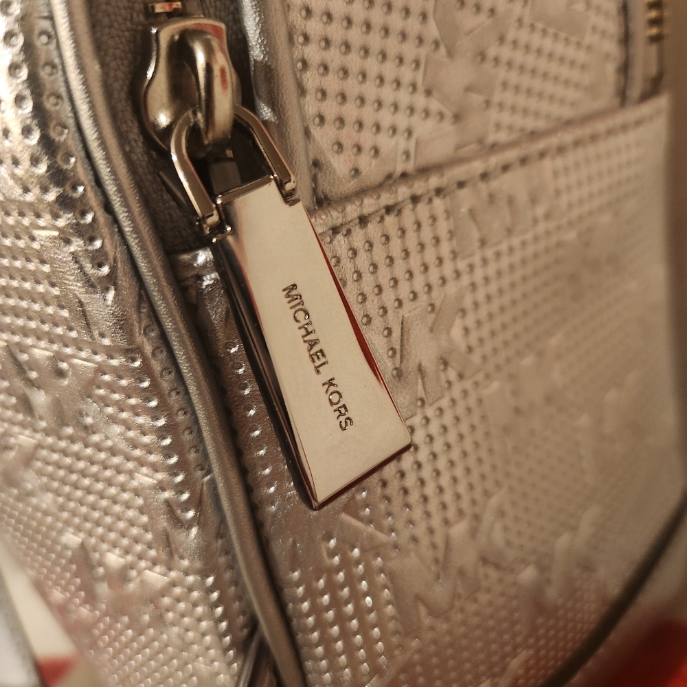 Michael Kors Brooklyn Backpack- Metallic Silver and VS Shimmer Backpack Keyfob - Picture 10 of 11